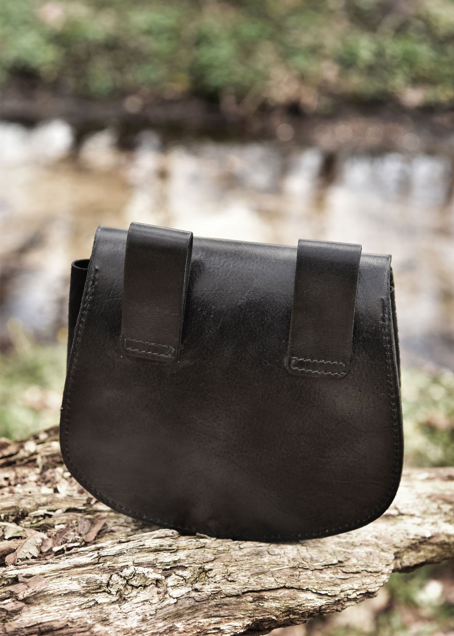 Mittelalter Gürteltasche aus Leder mit Thorshammer Prägung – Schwarz