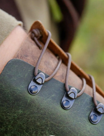 Bogenschützen Unterarmschutz in Grün und Braun mit verstellbarer Lederschnürung