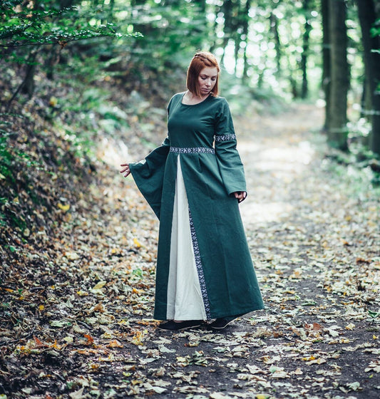 Herbstkleid Mittelalter Wikinger Grün/Natur