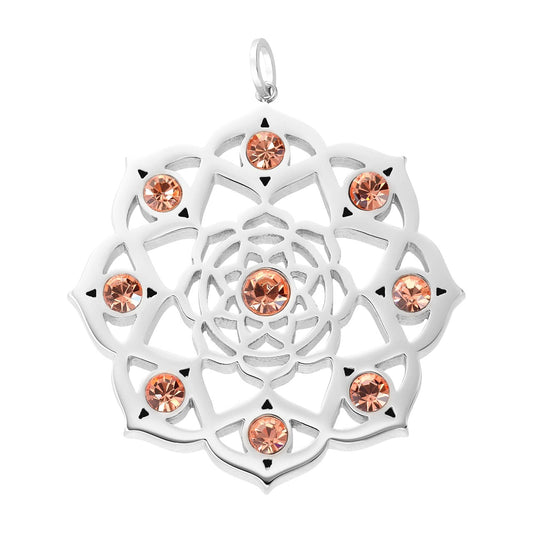Großer Mandala-Anhänger mit farbigen Kristallen – Spirituelle Eleganz trifft Stil