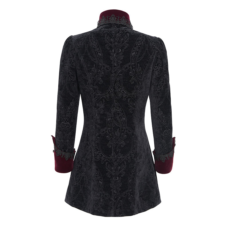 Gothic Herrenjacke von Devil Fasion in Schwarz und Bordeaux mit Samt
