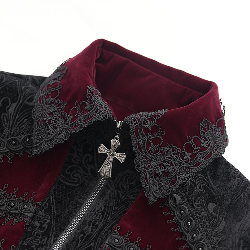 Schwarze Herrenjacke im Gothic Stil mit Samt und Reißverschluss