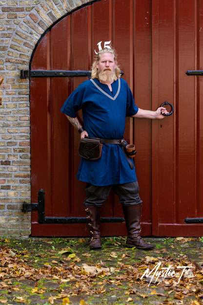 Wikinger Ledergürtel mit Ringverschluss mittelalter tunika blau vikingstyle