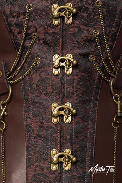 Punk/Gothic-Corsage aus Brokat mit ledereinsatz