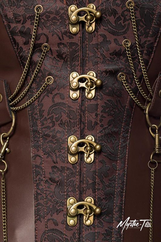 Punk/Gothic-Corsage aus Brokat mit ledereinsatz