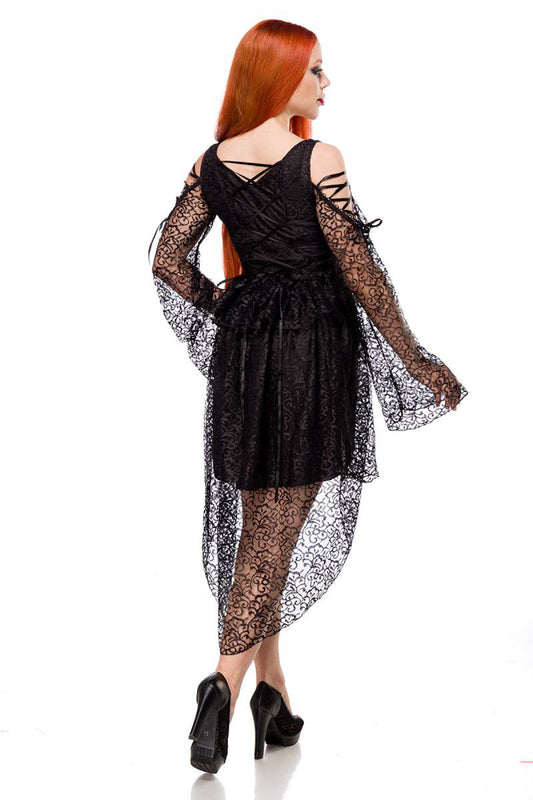 Elegantes Gothic-Spitzenkleid mit ausgestellten Ärmeln und Schnürdetails