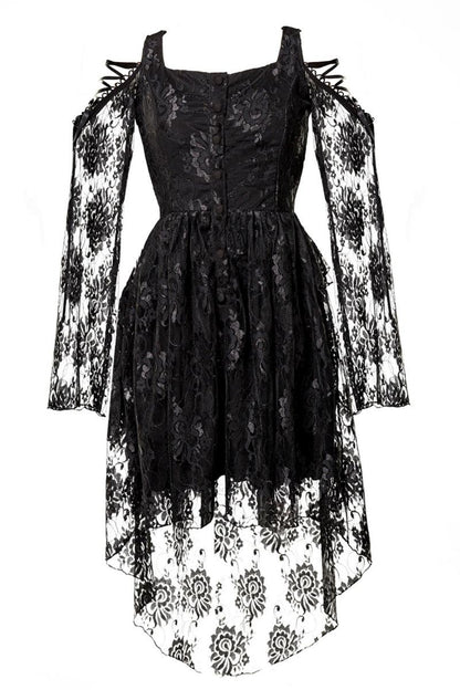 Elegantes Gothic-Spitzenkleid mit ausgestellten Ärmeln und Schnürdetails