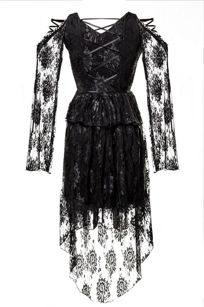 Elegantes Gothic-Spitzenkleid mit ausgestellten Ärmeln und Schnürdetails