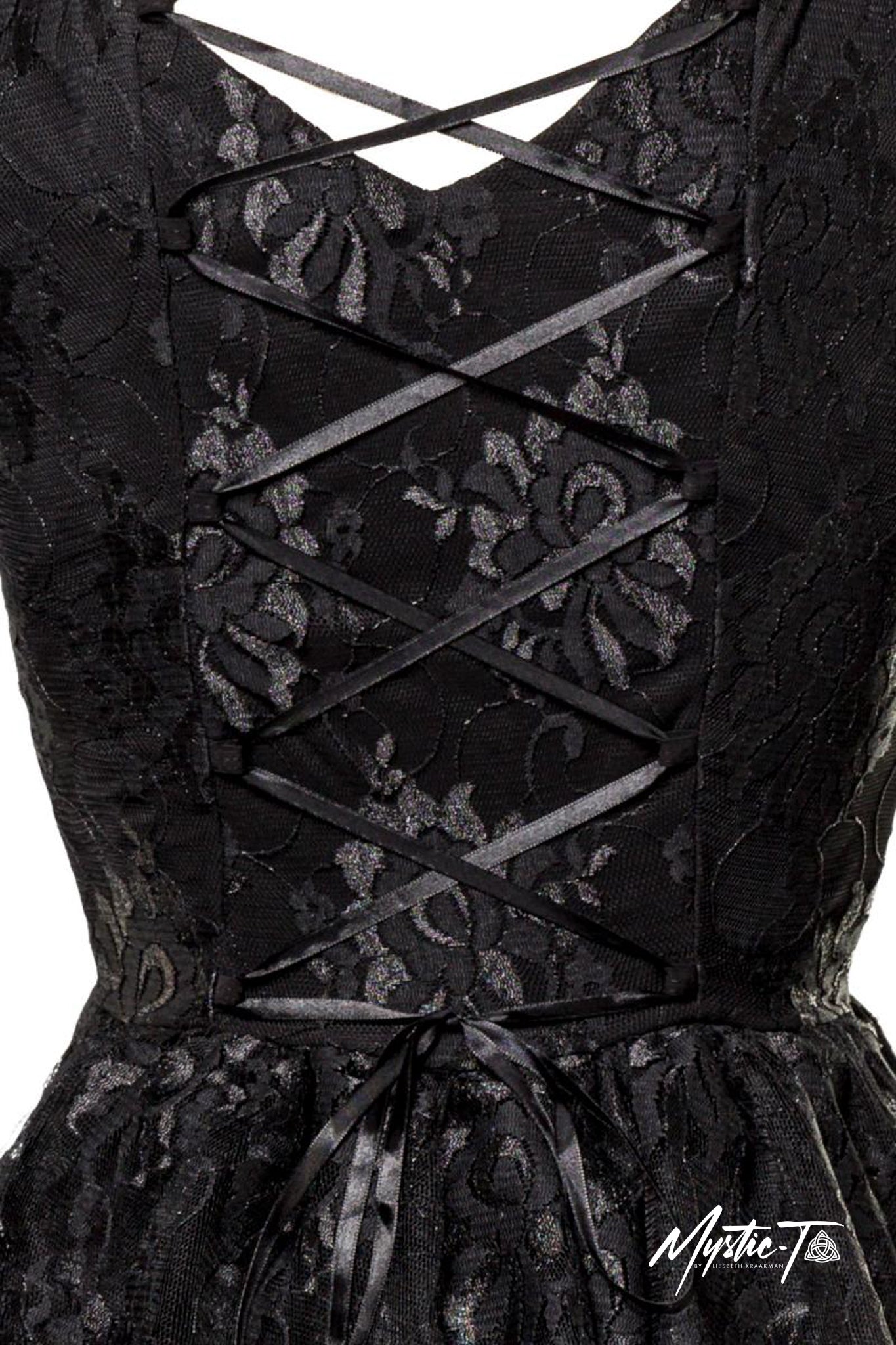 Elegantes Gothic-Spitzenkleid mit ausgestellten Ärmeln und Schnürdetails