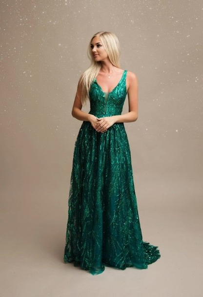 Abendkleid, Grün, mit Pailletten