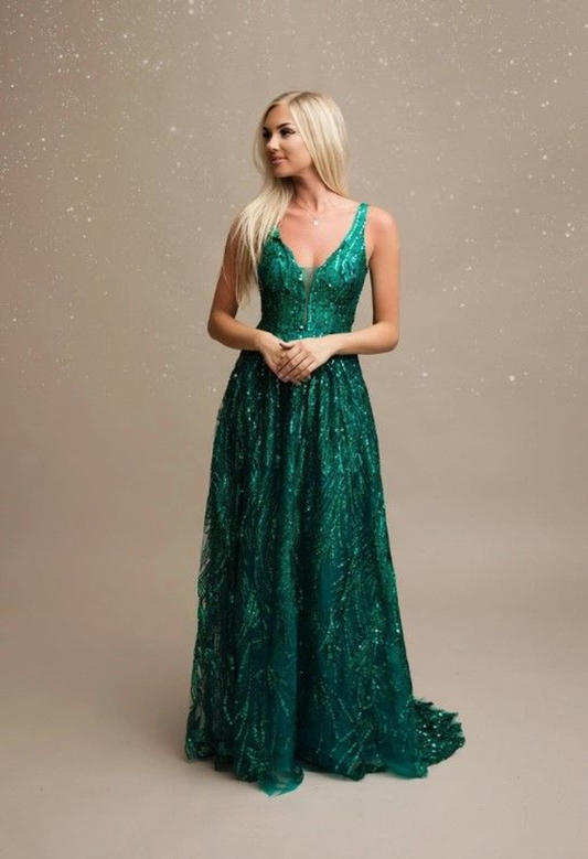 Abendkleid, Grün, mit Pailletten