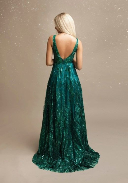 Abendkleid, Grün, mit Pailletten