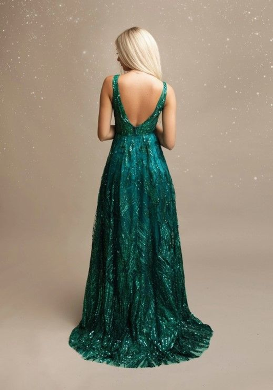 Abendkleid, Grün, mit Pailletten