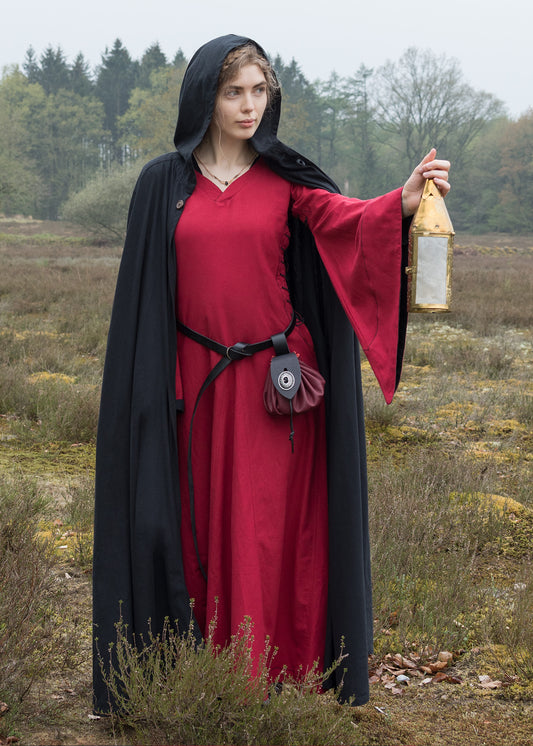 Mittelalterkleid mit Höllenfenstern – Bliaut-Stil Rot/Schwarz