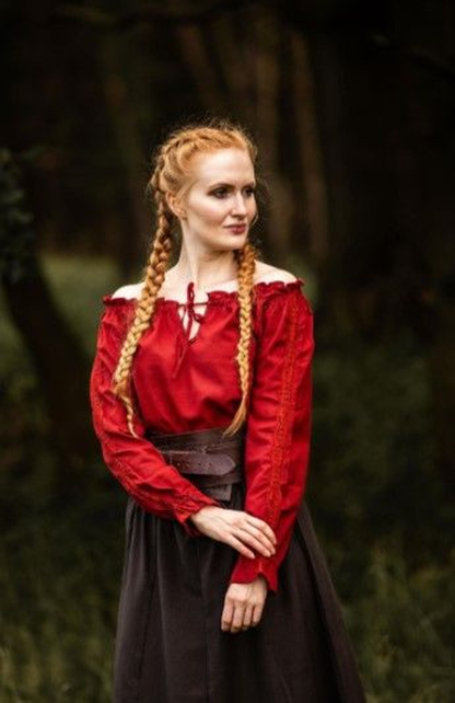 Mittelalterbluse mit Spitze Rot
