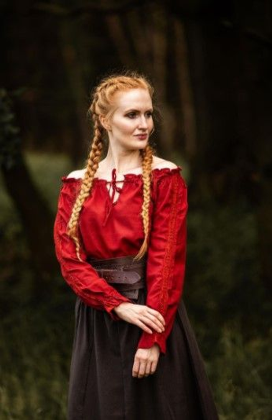 Mittelalterbluse mit Spitze Rot