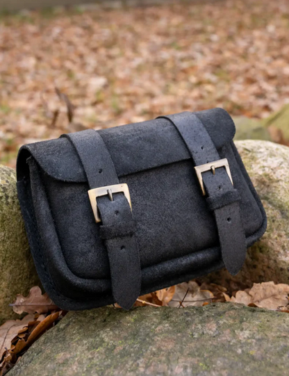Mittelalter Gürteltasche aus Wildleder mit Schnalle für LARP schwarz