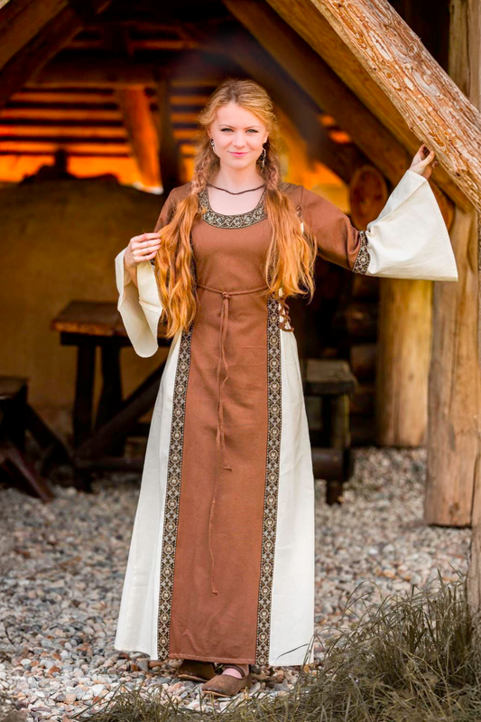 Mittelalter Baumwollkleid Braun/Natur