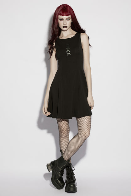 Schwarzes Gothic Kleid von Punk Rave mit Mondphasen-Print