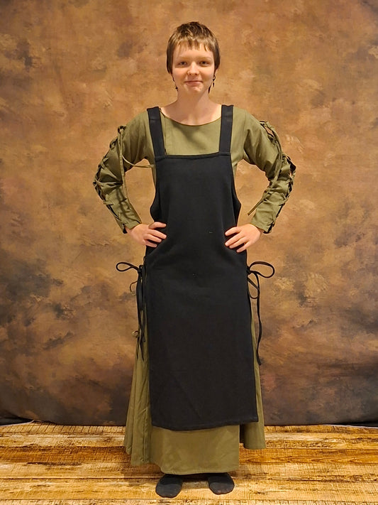 Wikinger Überkleid schwarz mit Schnürung und Zierdetails für Mittelalter Gewandung