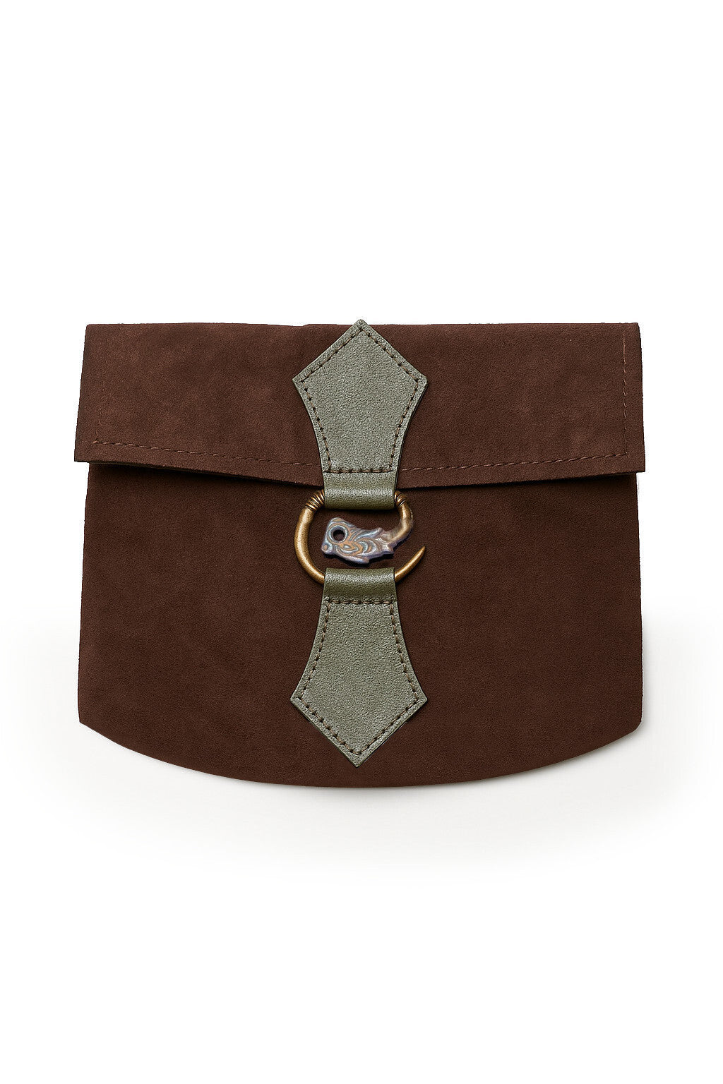 Braune Wikinger Gürteltasche aus Leder mit Drachenschließe und Gürtelbefestigung