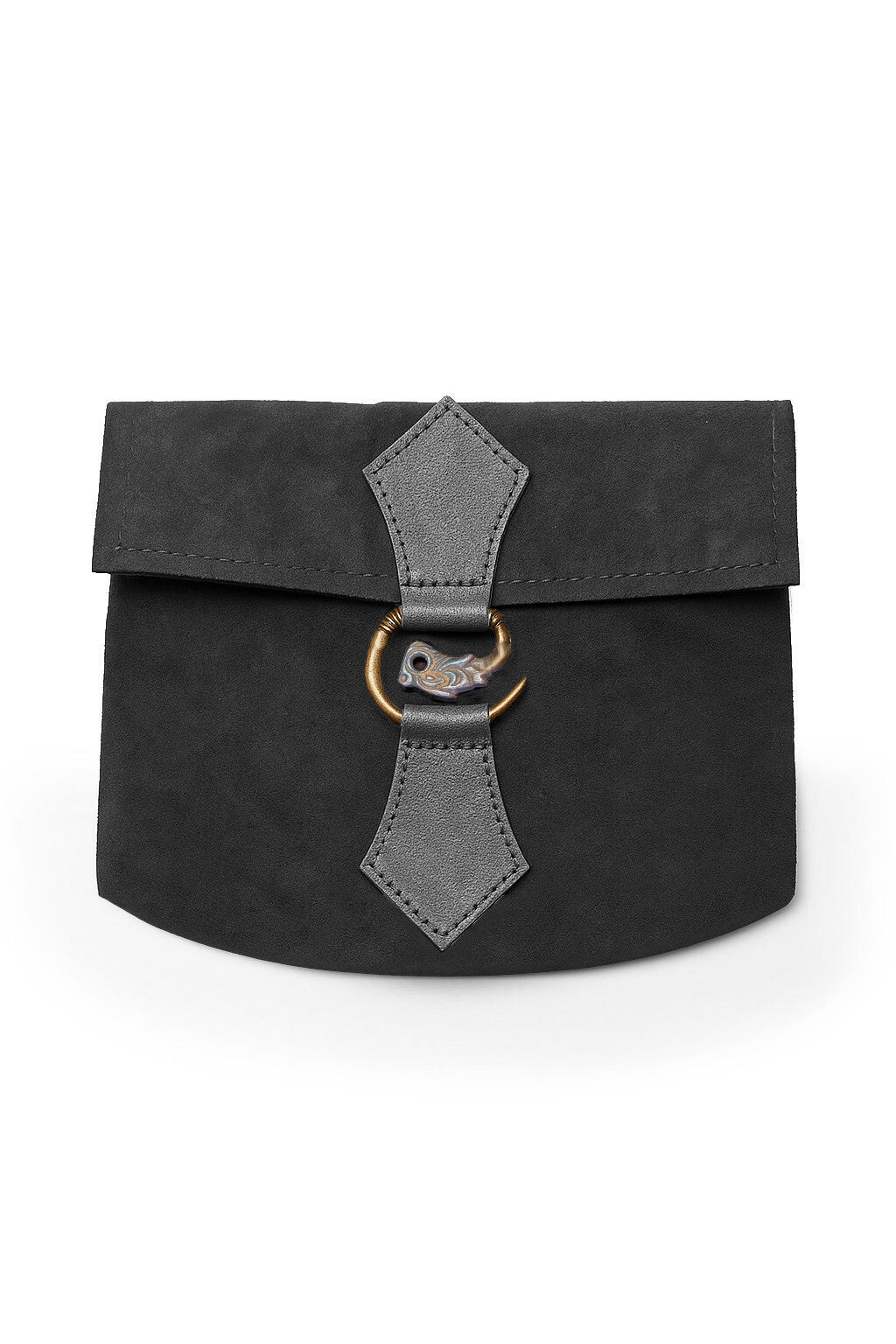 Schwarze Wikinger Gürteltasche aus Leder mit Drachenschließe und Gürtelbefestigung