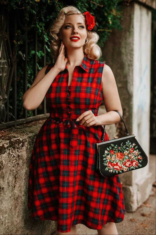 Poppy Retro Shirt Swing Dress im Red Check – Klassischer 50s-Charme mit Hemdblusenflair (kopie)