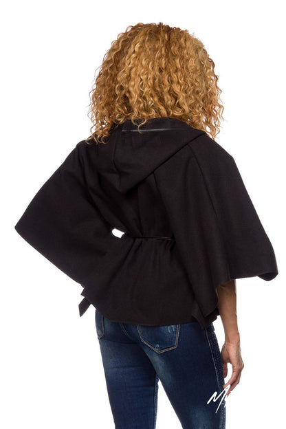 Cape Schwarz Wintercape mit Reißverschluss