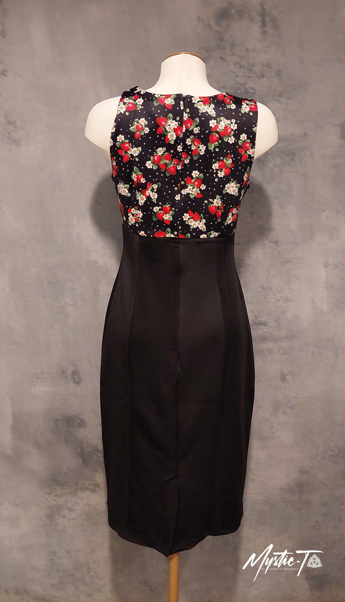 Cheryl Dress - with Strawberry & Polka Print and Black Skirt