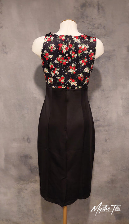 Cheryl Dress - with Strawberry & Polka Print and Black Skirt