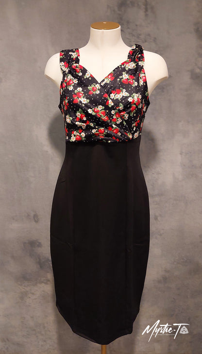 Cheryl Dress - with Strawberry & Polka Print and Black Skirt