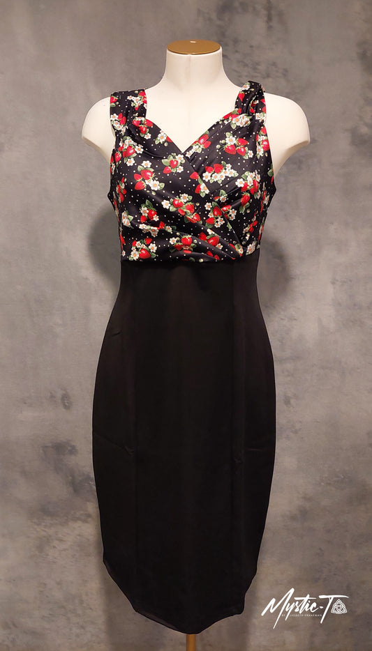 Cheryl Dress - with Strawberry & Polka Print and Black Skirt