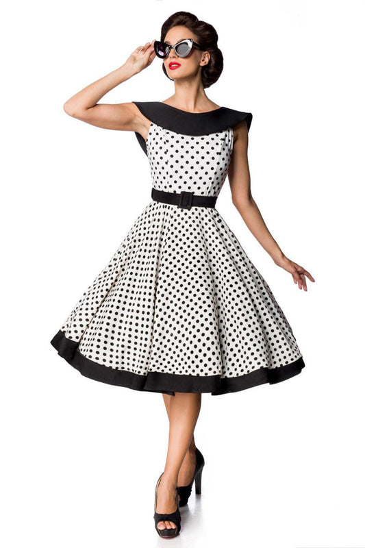 Schulterfreies Retro-Kleid Schwarz/Weiß Polka Dot