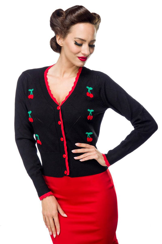 Retro-Strickjacke mit Kirschmuster – Vintage-Charme XL