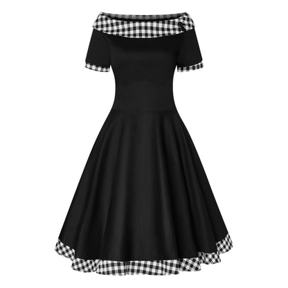 Darlene Swingkleid in Schwarz/Weiß Tartan – Retro-Charme pur