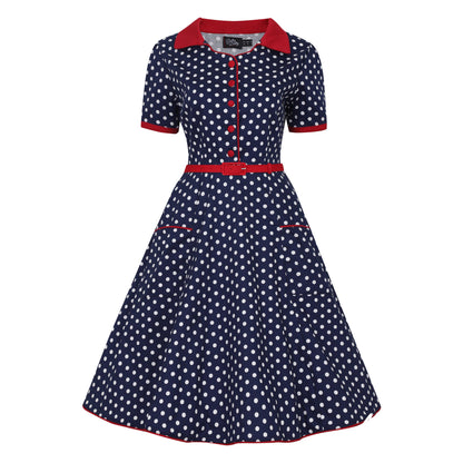 Penelope Shirt Dress Blue Polka Dot
