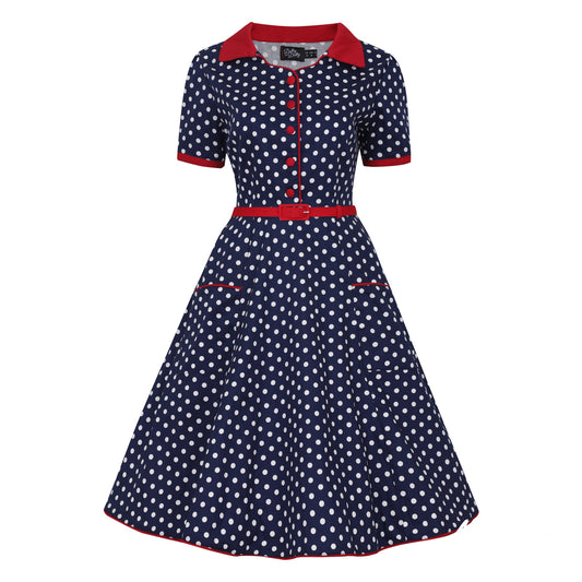 Penelope Shirt Dress Blue Polka Dot