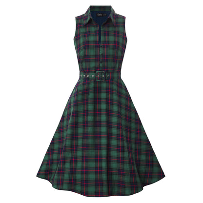 Poppy Retro Shirt Swing Dress im Green Check – Klassischer 50s-Charme mit Hemdblusenflair