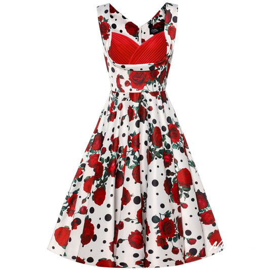 Grace Vintage Style Jive Dress In White Rose