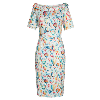 Valerie Off-Shoulder Kleid – Vintage-Glamour mit Heißluftballons Nur im 38