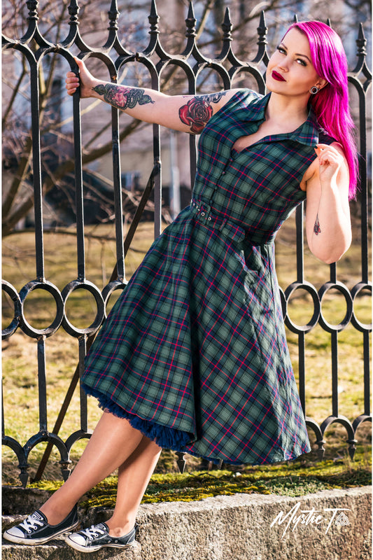 Poppy Retro Shirt Swing Dress im Green Check – Klassischer 50s-Charme mit Hemdblusenflair