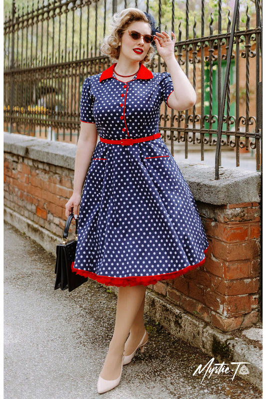 Penelope Shirt Dress Blue Polka Dot