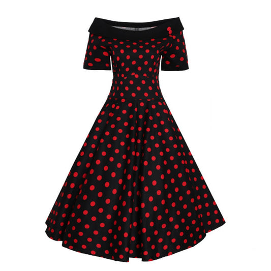 Darlene Black and Red Dot Swing Dress
