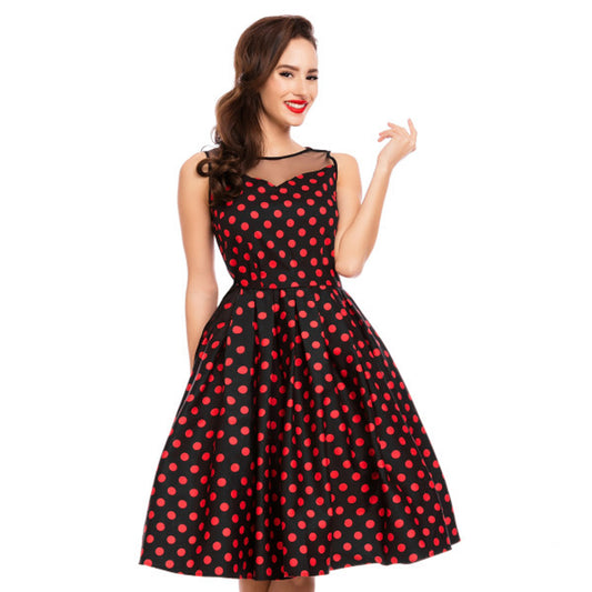 Elizabeth Swing Dress in Black/Red Polka