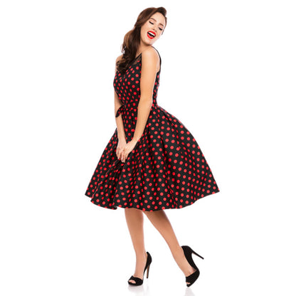 Elizabeth Swing Dress in Black/Red Polka Nur in 38