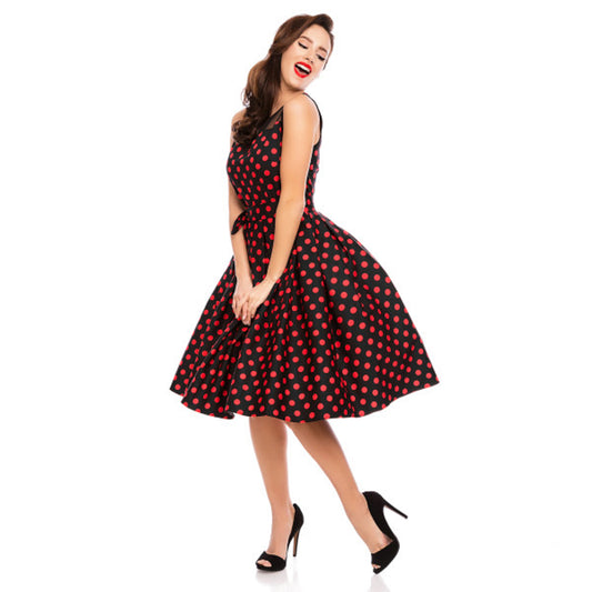 Elizabeth Swing Dress in Black/Red Polka