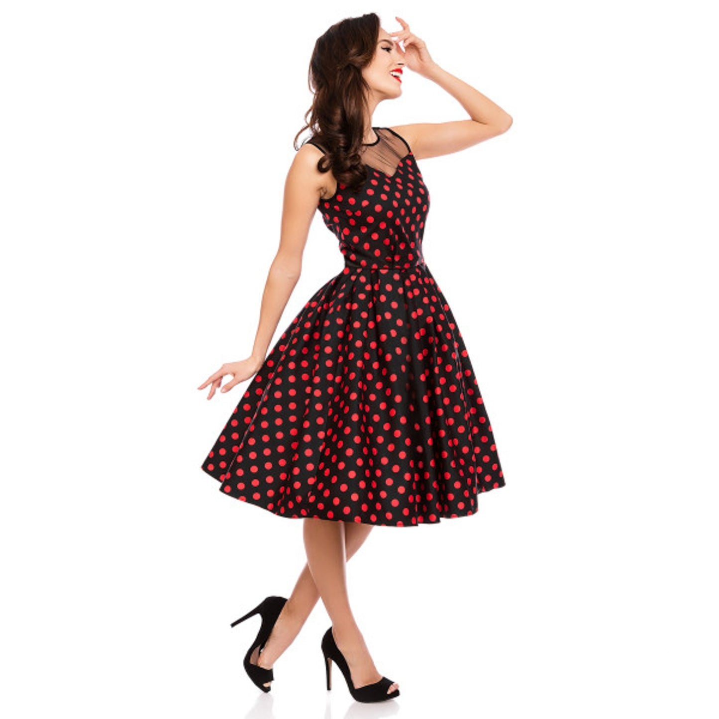 Elizabeth Swing Dress in Black/Red Polka