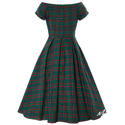 Lily Dress Green Tartan – Stilvoller 50er-Jahre-Charme