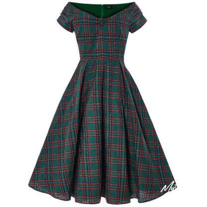 Lily Dress Green Tartan – Stilvoller 50er-Jahre-Charme