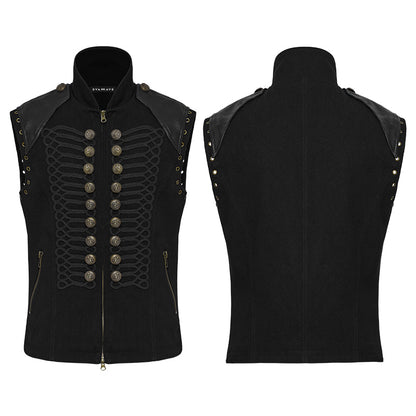 Schwarze Herrenweste mit Lederdetails und Metallknöpfen